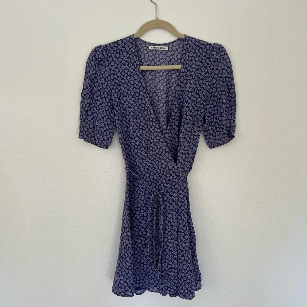 Reformation Lavender Floral Wrap Mini Dress - Picture 2 of 4